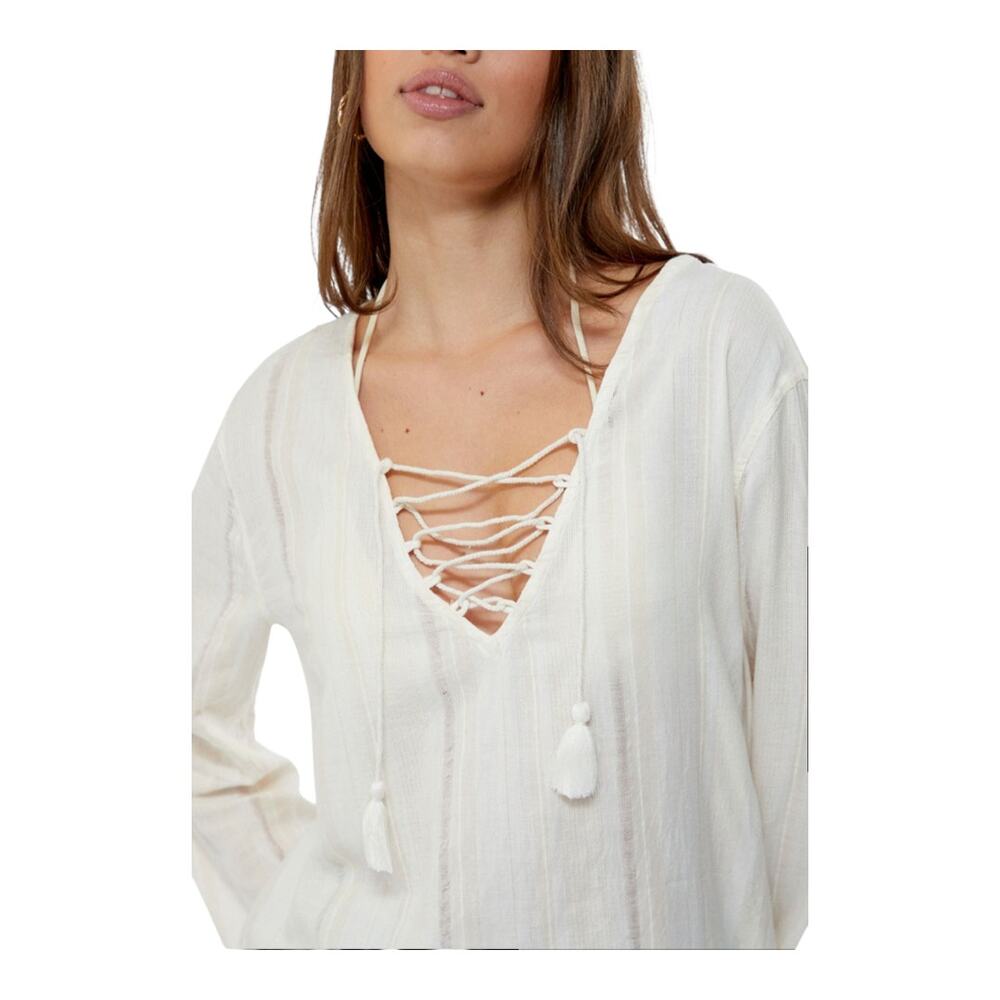 Billa Bong Blue Skies Beach Cover‎ Up Dress White Hooded Long Sleeve Sz Medium